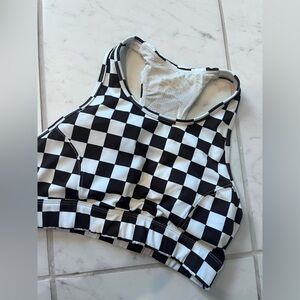 Small Checkered Black and White Sports Bra with phone pocket